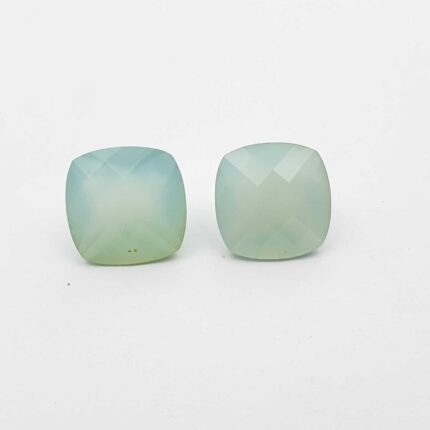 Natural Chalcedony Cushion Checker Cut 2 Pcs 14 MM 18 CT