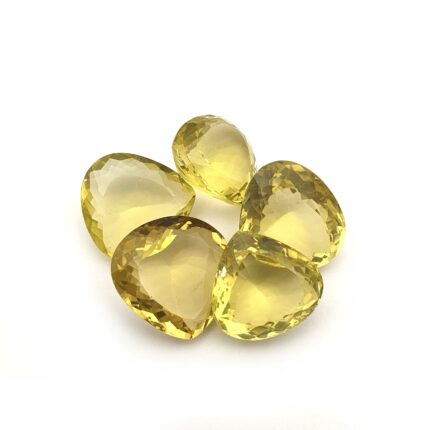 Natural Lemon Quartz Mix Size Heart Cut Gemstone Lot 5 Pcs 19-22 MM 100 CT
