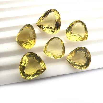 Natural Lemon Quartz Mix Size Heart Cut Gemstone Lot 6 Pcs 13-18 MM 83 CT