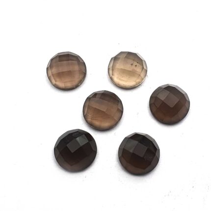 Natural Smoky Quartz Round checker Cut Loose Stone Lot 8 MM 11 CT 6 Pcs