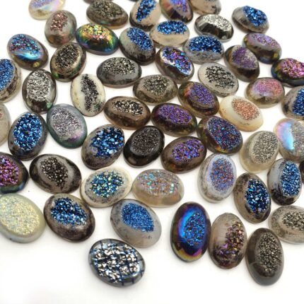 Multi Color Druzy Oval Cabochon Glitter Gemstone Lot 21 Pcs 10*14 mm 113 CT