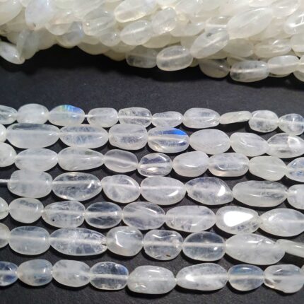 Natural Rainbow Moonstone Smooth Oval Gemstone Fire Beads 4x6-6x11 mm 12 inch