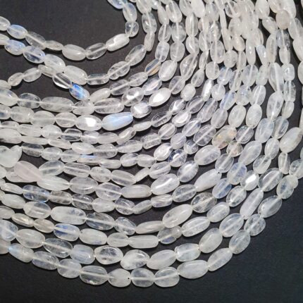 Natural Rainbow Moonstone Smooth Oval Gemstone Fire Beads 5x7-5x10 MM 12 inch