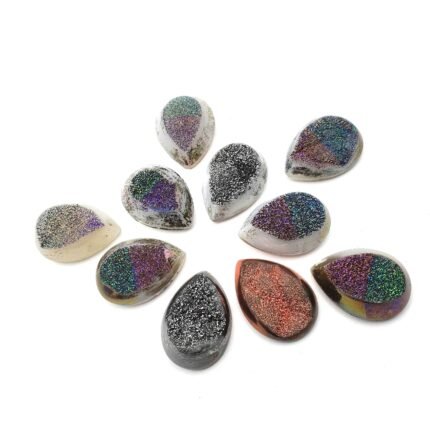 Multi Color Druzy Pear Cabochon Glitter Gemstone Lot 10 Pcs 18x25 mm 221 CT