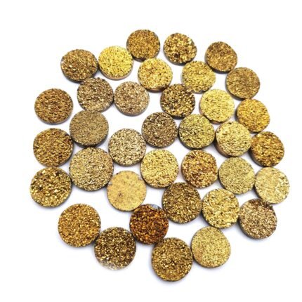 Druzy Quartz Round Cabochon Golden Color Glitter Gemstone 17 Pcs 16 mm 140 CT