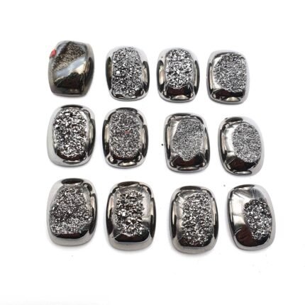 Druzy Quartz Cushion Cabochon Silver Color Glitter Stone 9 Pcs 15x20 MM 135 CT