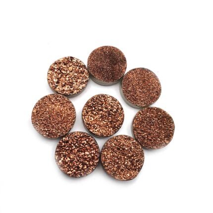 Druzy Quartz Round Cabochon Rose Gold Glitter Gemstone 8 Pcs 16 mm 87 CT