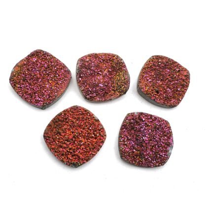 Druzy Quartz Cushion Cabochon Pink Color Glitter Gemstone 5 Pcs 18 mm 49 CT