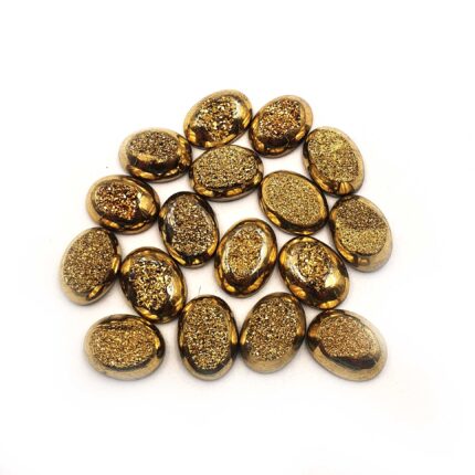 Druzy Quartz Oval Cabochon Golden Color Glitter Gemstone 17 Pcs 12*16 MM 125 CT