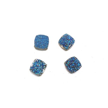 Natural Drusy Quartz Cushion Blue Glitter Loose Gemstone Lot 4 Pcs 7 MM 5 CT