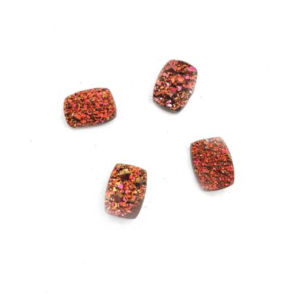 Natural Druzy Quartz Cushion Cabochon Orange Glittery Stone 4 Pcs 7x9 MM 6 CT