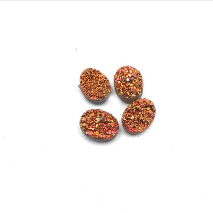 Natural Druzy Quartz Round  Cabochon Orange  Stone 4 Pcs 6*8 MM 4CT