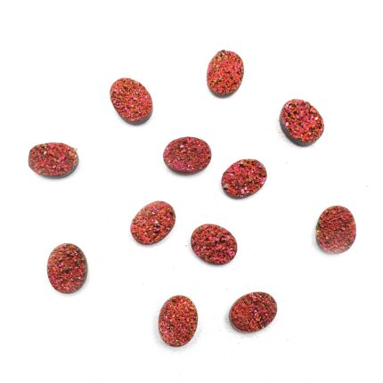 Natural Druzy Quartz Oval  Cabochon Orange  Stone 12 Pcs 7*9 MM 18CT