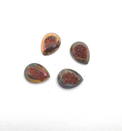 Natural Druzy Quartz Pears Cabochon Brown Stone 4 Pcs 12*16 MM 10CT