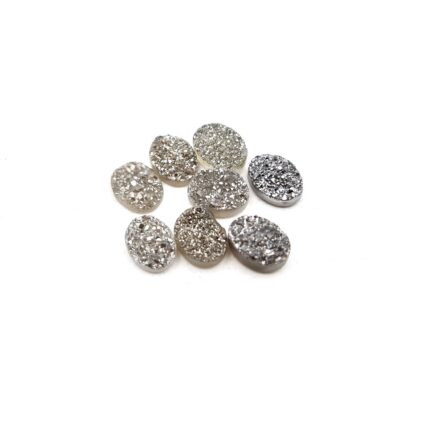 Natural Druzy Quartz Oval Cabochon Grey Color Glitter Stone 8 Pics 6*8MM 8 CT