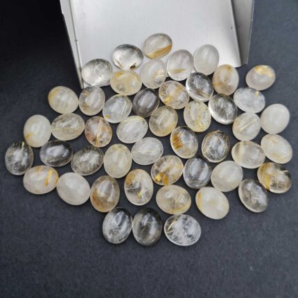 Natural Golden Rutile Oval Cabochon Loose Gemstone Lot 30 Pcs 9x11 MM 120 CT