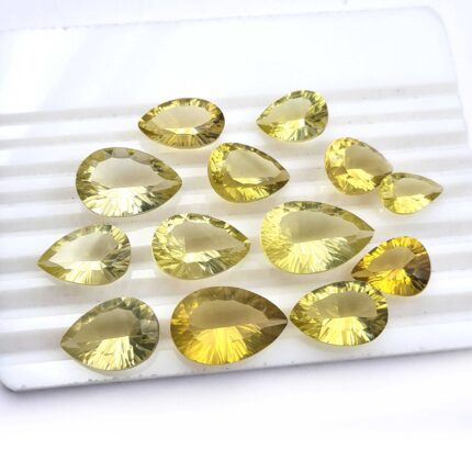 Natural Lemon Quartz Pear Concave Cut Gemstone Lot 14 Pcs 9x14.5-15x25 MM 141 CT