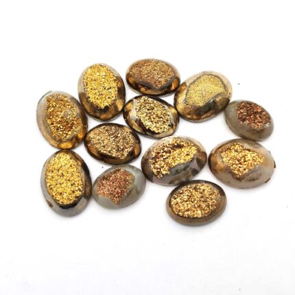 Natural Drusy Quartz Oval Cabochon Golden Color 9 Piece15*20 MM 108 CT