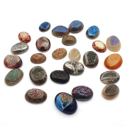 Natural Drusy Quartz Oval Cabochon Multi Color 11 Pcs 8/15*10/20 MM 106 CT