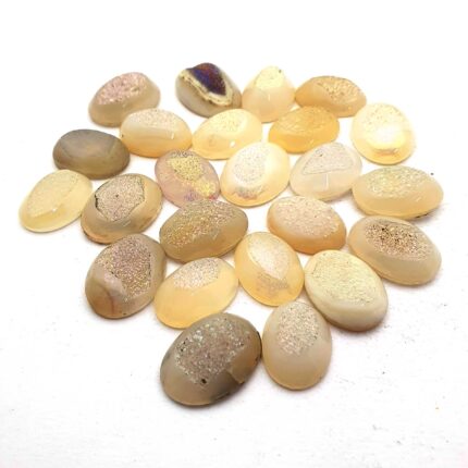 Natural Drusy Quartz Oval Cabochon White Color 9 Pcs 15*20 MM 102 CT