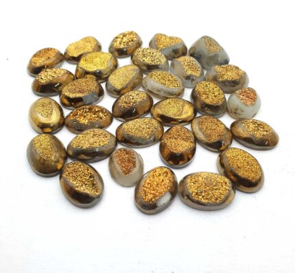 Natural Drusy Quartz Oval Cabochon Golden Color 11 Pcs 13/15*18/20 MM 100 CT