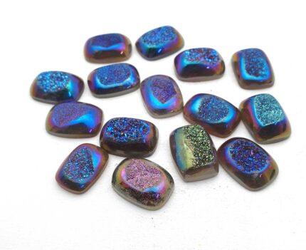 Natural Drusy Quartz Cushion Cabochon Blue Color 7 Pcs 15*20 MM 102 CT