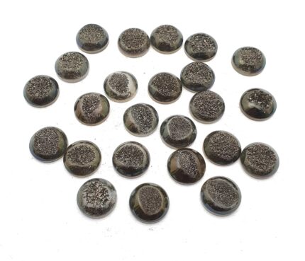 Natural Drusy Quartz Round Cabochon Grey Color 14 Pcs 15 MM 100 CT