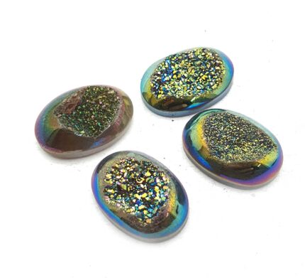 Natural Drusy Quartz Oval Cabochon Multi Color 4 Pcs 13*18 MM 34 CT