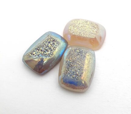 Natural Drusy Quartz Cushion Cabochon Multi Color 15*20 MM 3 Pcs 50 CT