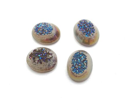 Natural Drusy Quartz Oval Cabochon Blue Color 8*10 MM 4 Pcs 10 CT