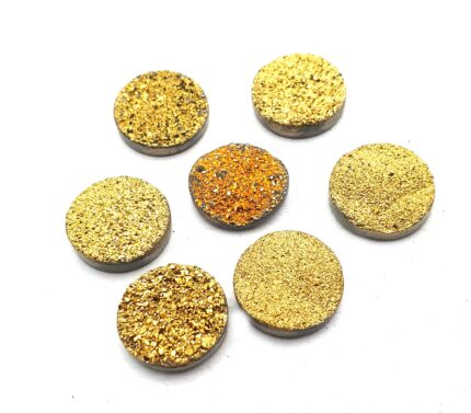Natural Drusy Quartz Round Cabochon Golden Color 14 MM 7 Pcs 42 CT