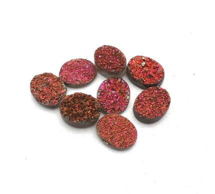 Natural Drusy Quartz Oval Cabochon Red Color 8 Pcs 8*10 MM 14 CT