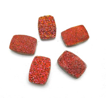 Natural Drusy Quartz Cushion Cabochon Orange Color 5 Pcs 13*18 MM 50 CT