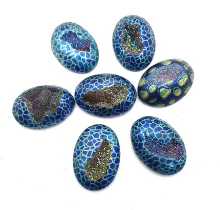 Natural Drusy Quartz Oval Cabochon Blue Color 2 Pcs 25*35 MM 107 CT