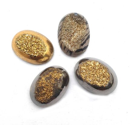 Natural Drusy Quartz Oval Cabochon Golden Color 4 Pcs 18*25 MM 114 CT