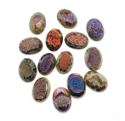 Natural Drusy Quartz Oval Cabochon Multi Color 4 Pcs 18*24 MM 104 CT