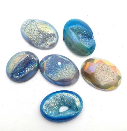 Natural Drusy Quartz Oval Cabochon Multi Color 2 Pcs 24*35 MM 107 CT