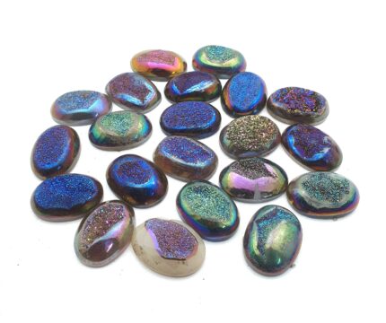 Natural Drusy Quartz Oval Cabochon Multi Color 4 Pcs 18*25 MM 100 CT