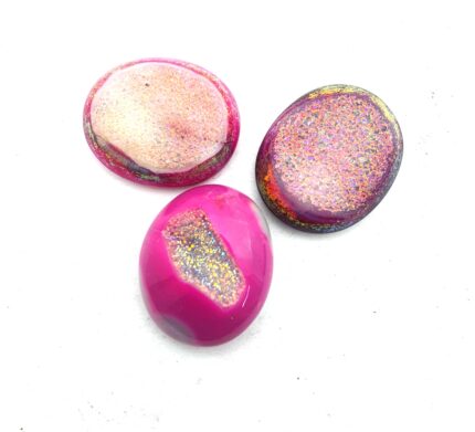 Natural Drusy Quartz Oval Cabochon Pink Color 3 Pcs 25*30 MM 167 CT