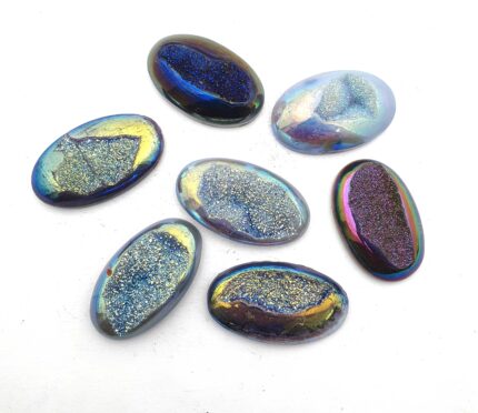 Natural Drusy Quartz Oval Cabochon Multi Color 2 Pcs 24*40-44 MM 160 CT