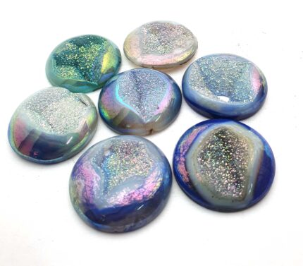 Natural Drusy Quartz Round Cabochon White Color 2 Pcs 35 MM 118 CT