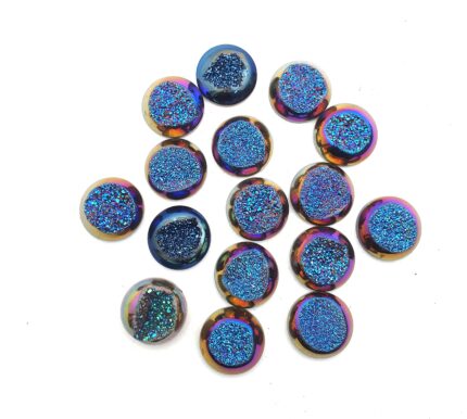 Natural Drusy Quartz Round Cabochon Blue Color 7 Pcs 18 MM 103 CT