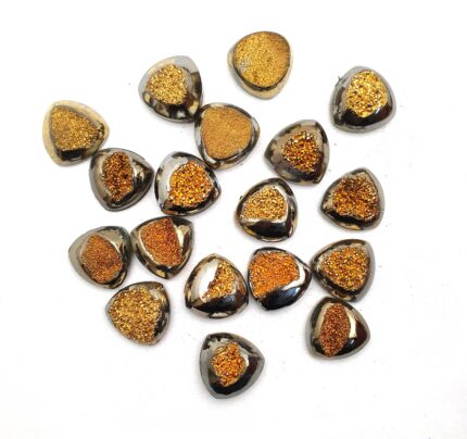 Natural Drusy Quartz Trillion Cabochon Golden Color 5 Pcs 20 MM 103 CT