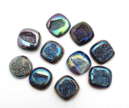 Natural Drusy Quartz Cushion Cabochon Blue Color 3 Pcs 25 MM 102 CT