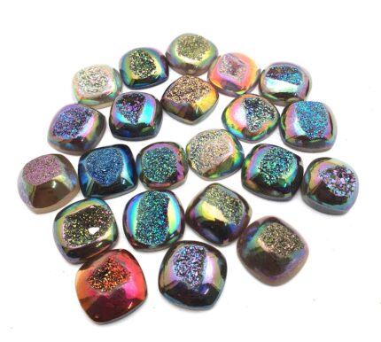 Natural Drusy Quartz Cushion Cabochon Multi Color 4 Pcs 20 MM 107 CT