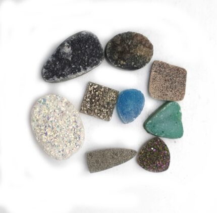 Natural Drusy Quartz Mix  Cabochon Multi Color 9 Pcs 15-25*20-35 MM 105 CT