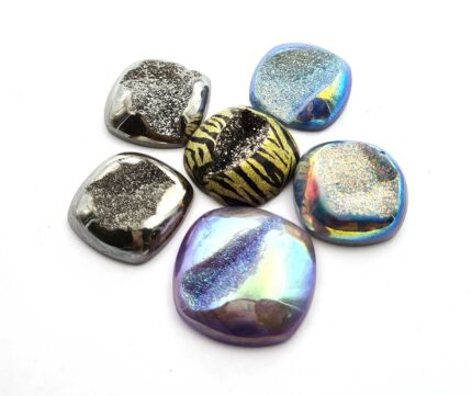 Natural Drusy Quartz Cushion  Cabochon Multi Color 2 Pcs 30- 35 MM 108 CT
