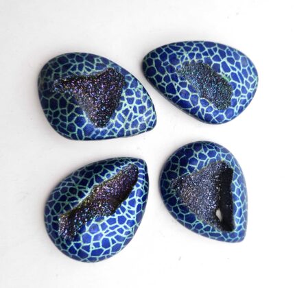Natural Drusy Quartz Pear  Cabochon Blue Color 4 Pcs 28-30*40-42 MM 280 CT