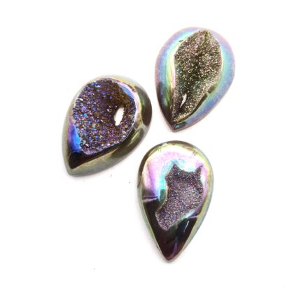 Natural Drusy Quartz Pear  Cabochon Blue Color 3 Pcs 24*35 MM 120 CT