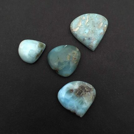 Natural Larimar Heart Cabochon Loose Gemstone Lot 4 Pcs 14-22*16-22 MM 64 CT